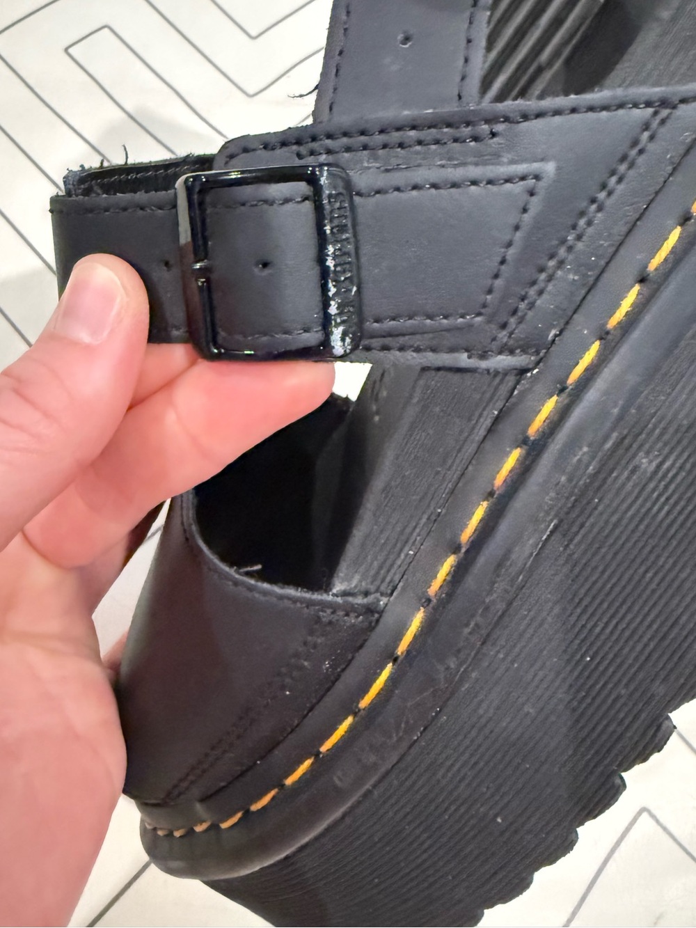 Dr. Martens Black Leather SoftWair Stacked Sandals - Picture 9 of 14